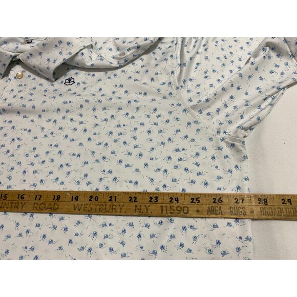 Peter Millar Polo Shirt Size 2XL White Blue Patterned Summer Comfort Golf Style - Picture 5 of 11